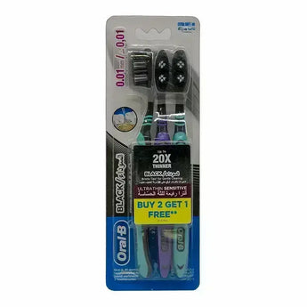 Oral B Ultra Thin Sensitive Black Toothbrush Extra Soft 2+1