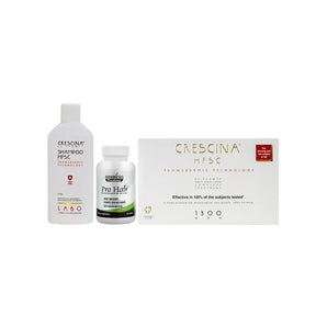 offer crescina transdermic complete man 1300 10+10 vials + pro hair + transdermic shampoo man