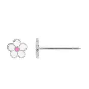 Inverness 867C White Gold Enamel Flower Earrings 14KT