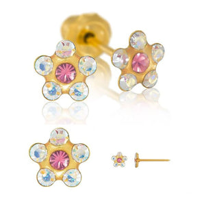 Inverness 760C Flower AB With Rose Crystal Earrings 24KT 5mm