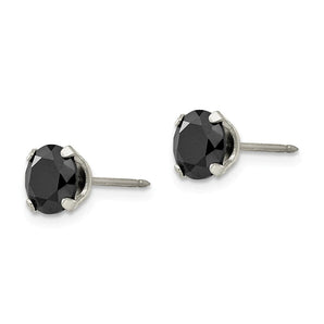 Inverness 357C Stainless Steel Black CZ Earrings 7mm