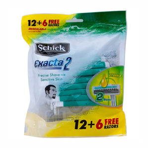 Schick Exacta 2 Sensitive Men Green Razor 12+6 Free