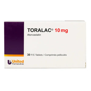 أقراص Toralac بتركيز 10 mg، عبوة 30 قرصًا، لارتفاع مستوى الكوليسترول.