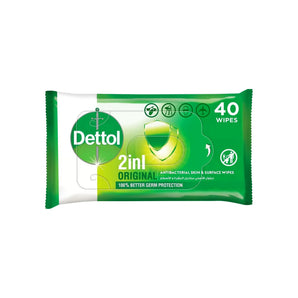 Dettol 2in1 Original Antibacterial Wipes 40 Pcs