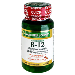 Natures Bounty B 12 Methylcobalamin 1000 mcg Dissolved Pills 60'S